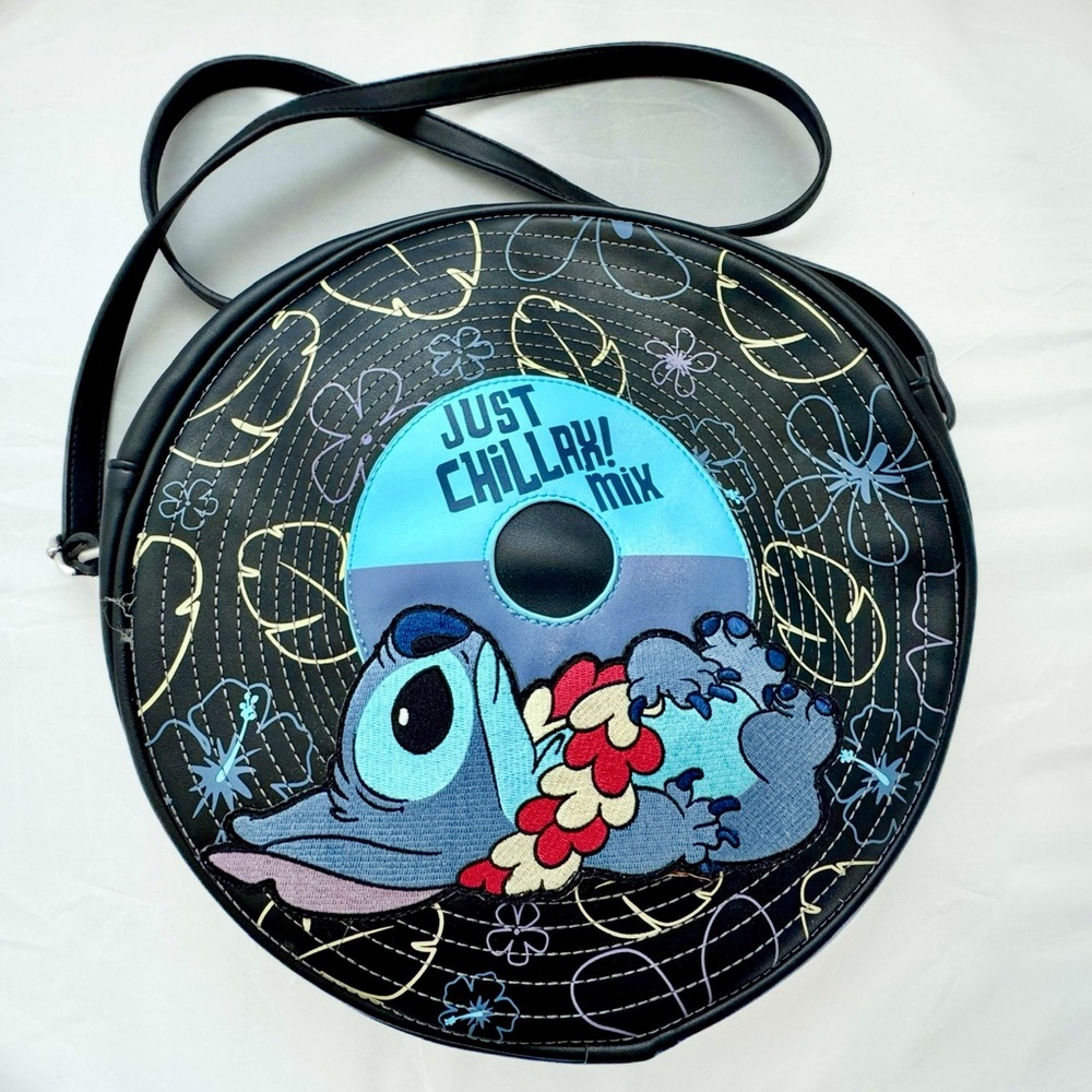 Disney Parks Stitch Just Chillax crossbody “vinyl record” bag
